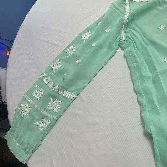 NWT Chloe Oliver Anthropologie Monica Blouse Embroidered Mint Top Size Large New - Picture 8 of 12